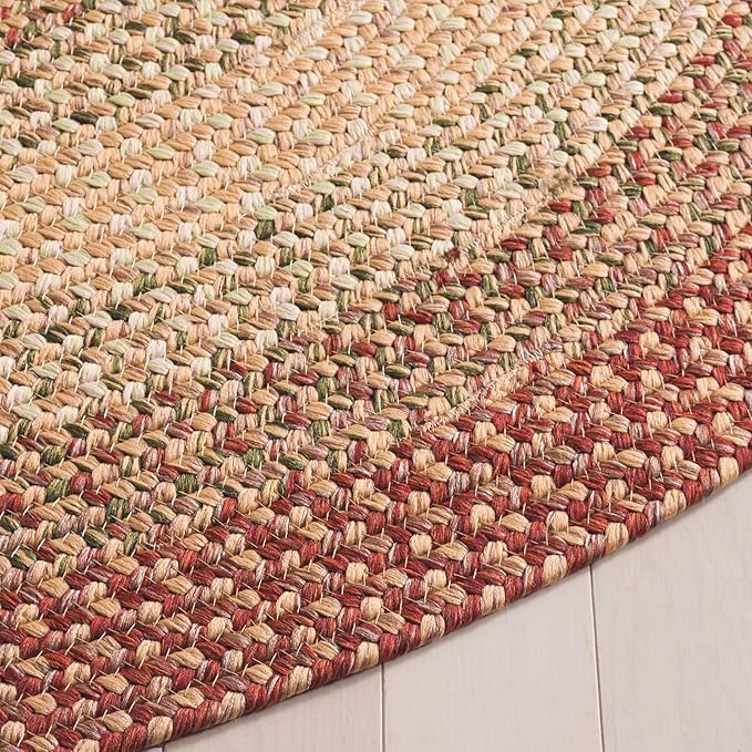 SAFAVIEH Washable Rug Outdoor Braided Collection - 9' Round, Rust & Multi, Handmade & Reversible, Non-Shedding & Easy to Clean, Ideal for Patio, Backyard, Mudroom (BRD303A)