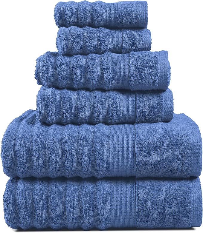 LANE LINEN 100% Cotton Bath Towel - 6 Piece Set - Hotel Grade Luxury Zero Twist Cotton - 2 Bath, 2 Washcloths, 2 Hand Towels for Bathroom - Super Soft, Quick Dry & Highly Absorbent - Cerulean Blue
