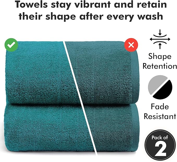 Bath Sheets – Extra Large Bathroom Sheet Set – Pack of 2 Jumbo Towels Teal (71x35in) – 100% Cotton Soft Quick Dry Large Bath Towels for Adults Hotel Spa Bathroom Use