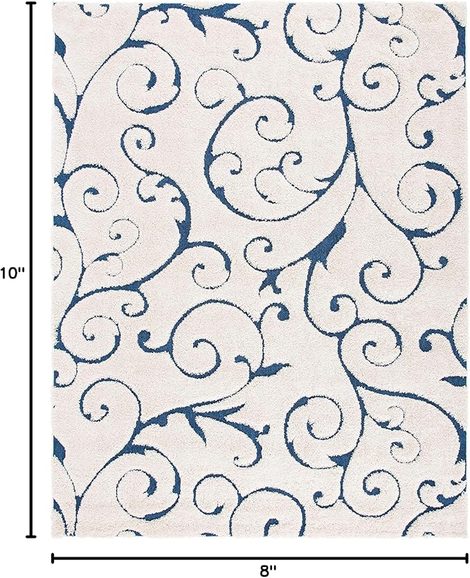 SAFAVIEH Area Rug 8x10 - Florida Shag Collection - Large - Cream & Blue, Scroll Design, Non-Shedding & Easy to Clean, High-Low Plush Pile, Ideal for Living Room, Bedroom, Dining Space (SG455-1165)