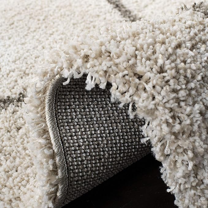 SAFAVIEH Hudson Shag Collection Area Rug - 8' Square, Ivory & Grey, Modern Trellis Design, Non-Shedding & Easy Care, 2-inch Thick Ideal for High Traffic Areas in Living Room, Bedroom (SGH281A)