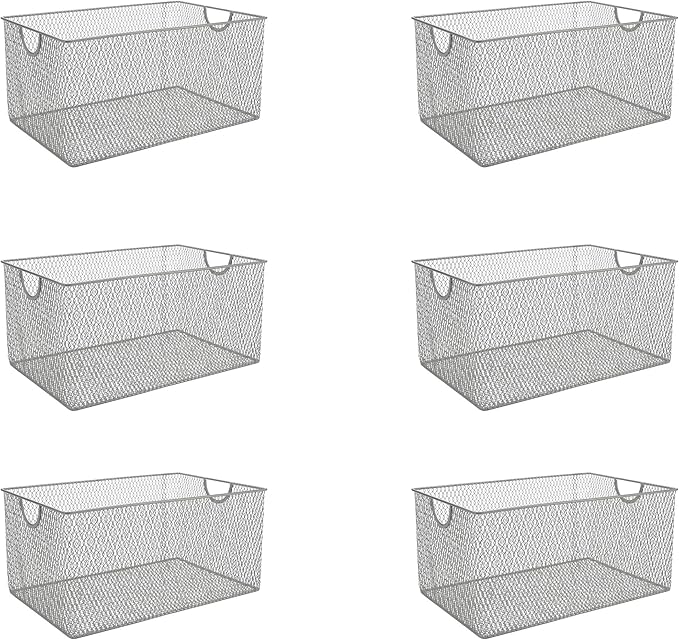 YBM Home Kitchen Pantry Organizer Mesh Wire Storage Basket for Shelves, Pantry, and Cabinets, Multipurpose Steel Wire Basket for Organizing Office, Household, 13.25 x 8.5 x 6.5 in, Pack of 6