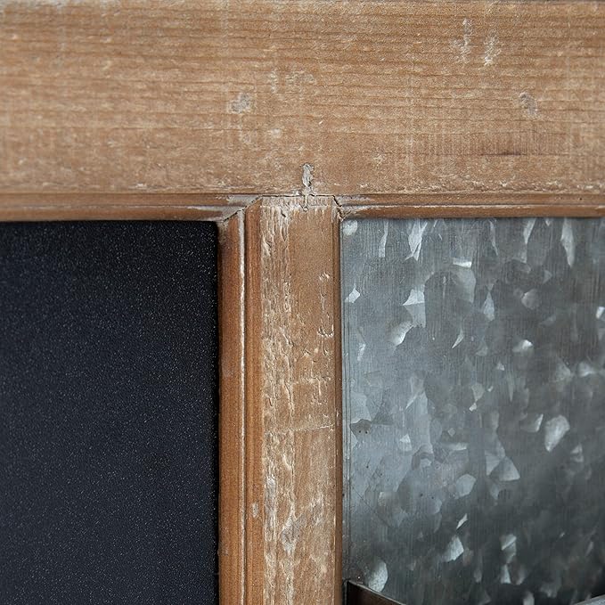 Kate and Laurel Idamae Wood Framed Chalkboard Wall Organizer with Mail Holders and Key Hooks, 28" x 25", Rustic Brown, Farmhouse-Inspired Chalkboard