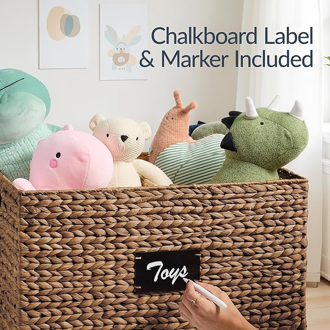Best Choice Products Rolling Pantry Storage Basket Organizer W/Chalkboard Label, Open Handles, Removable Divider, Water Hyacinth Bin for Kitchen, Bedroom, Office, Kids' Room, Laundry Room - Chestnut