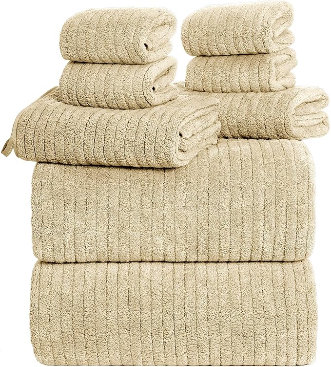 Oversized Bath Towels 8 Piece Towel Set, 2 Extra Large Bath Sheets, 2 Hand, 4 Washcloths, Luxury Soft Super Absorbent Thick Shower Towels for Bathroom, Spa & Hotel, Quick Dry, Beige