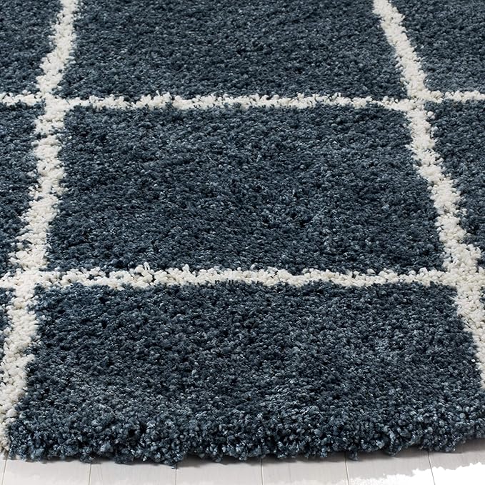 SAFAVIEH Hudson Shag Collection 3' Round Slate Blue/Ivory SGH281L Modern Diamond Trellis Non-Shedding Living Room Bedroom Dining Room Entryway Plush 2-inch Thick Area Rug