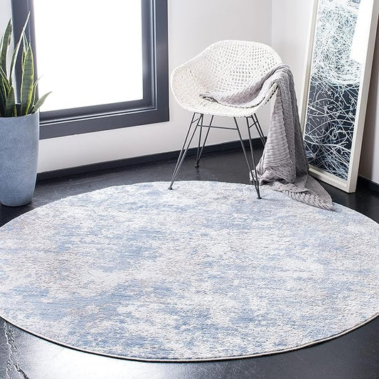 SAFAVIEH Amelia Collection 3' Round Grey/Blue ALA705F Modern Abstract Non-Shedding Dining Room Entryway Foyer Living Room Bedroom Area Rug