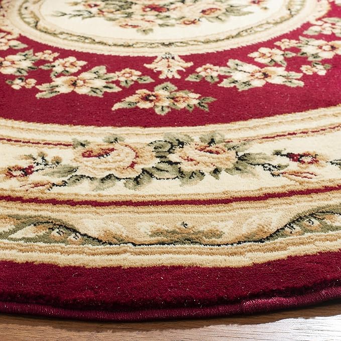 SAFAVIEH Lyndhurst Collection Area Rug - 8' Round, Red & Ivory, Traditional European Medallion Design, Non-Shedding & Easy Care, Ideal for High Traffic Areas in Living Room, Bedroom (LNH218C)