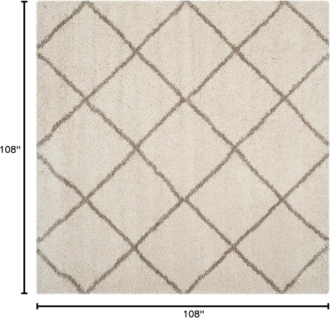 SAFAVIEH Hudson Shag Collection Area Rug - 9' Square, Ivory & Beige, Modern Trellis Design, Non-Shedding & Easy Care, 2-inch Thick Ideal for High Traffic Areas in Living Room, Bedroom (SGH281D)