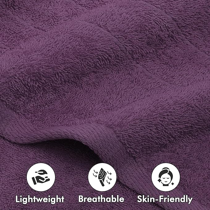 Bath Towels Set of 4 – 100% Cotton Dark Purple Extra Large Towels for Bathroom, Spa Use (55x28 in) – Super Soft and Quick Dry Large Bath Sheets for Adults