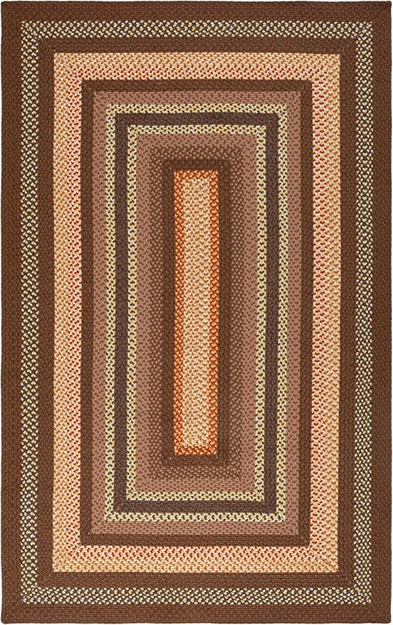 SAFAVIEH Washable Rug Outdoor Braided Collection - 4' x 6', Brown & Light Brown, Handmade & Reversible, Non-Shedding & Easy to Clean, Ideal for Patio, Backyard, Mudroom (BRD313T)