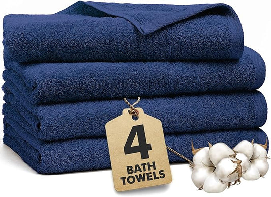 Bath Towels Set of 4 – 100% Cotton Royal Blue Extra Large Towels for Bathroom, Spa Use (55x28 in) – Super Soft and Quick Dry Large Bath Sheets for Adults