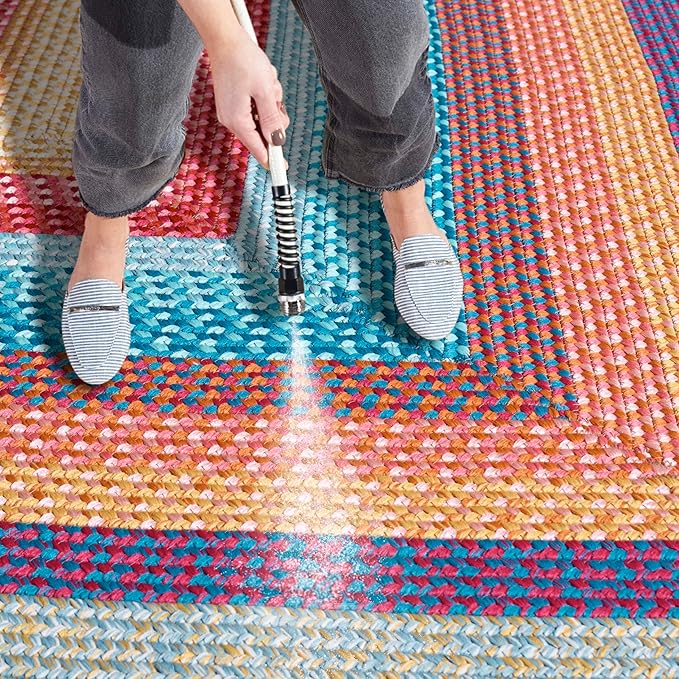 SAFAVIEH Washable Rug Outdoor Braided Collection - 3' x 5', Red & Orange, Handmade & Reversible, Non-Shedding & Easy to Clean, Ideal for Patio, Backyard, Mudroom (BRD308Q)