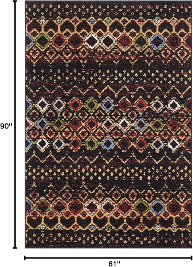 SAFAVIEH Amsterdam Collection Area Rug - 5'1" x 7'6", Black & Multi, Moroccan Boho Design, Non-Shedding & Easy Care, Ideal for High Traffic Areas in Living Room, Bedroom (AMS108P)