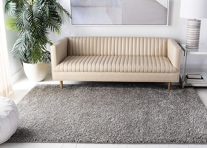 SAFAVIEH Santa Monica Shag Collection 3' x 5' Silver SGN725 Solid Non-Shedding Living Room Bedroom Dining Room Entryway Plush 2-inch Thick Area Rug