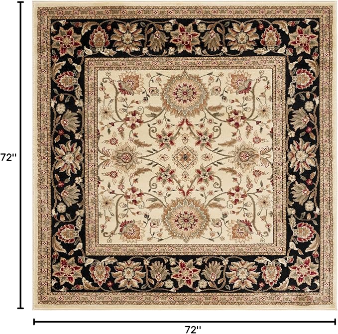 SAFAVIEH Lyndhurst Collection Area Rug - 6' Square, Ivory & Black, Traditional Oriental Design, Non-Shedding & Easy Care, Ideal for High Traffic Areas in Living Room, Bedroom (LNH212B)