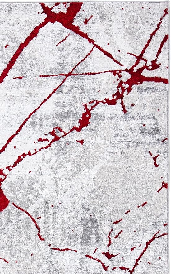 SAFAVIEH Amelia Collection Accent Rug - 3' x 5', Grey & Red, Modern Abstract Design, Non-Shedding & Easy Care, Ideal for High Traffic Areas in Entryway, Living Room, Bedroom (ALA293L)