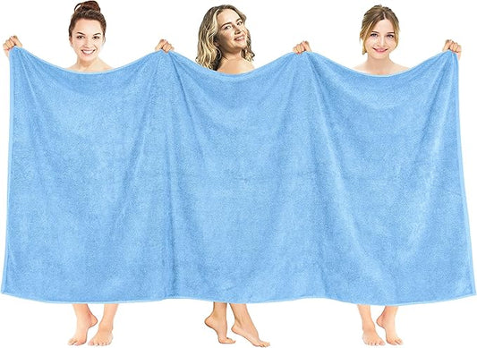 American Soft Linen 100% Cotton 600 GSM Turkish 40x80 Oversized Bath Towel Sheet, Extra Large Adult Towels for Bathroom, Sky Blue Bath Sheet