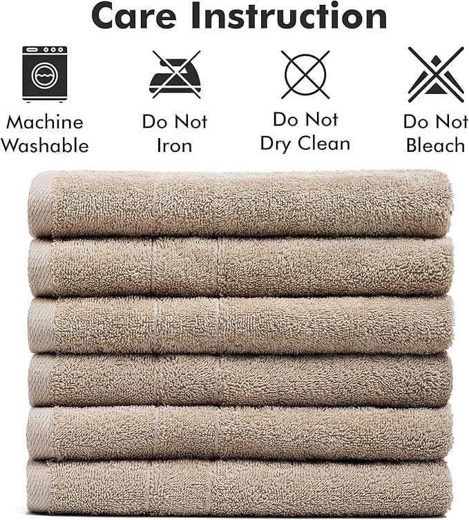 100% Cotton Hand Towels for Bathroom – Soft & Absorbent Towel Set– Pack of 6 Small Towel (34x20in) – Quick Dry Luxury Cotton Hand Towels – Beige