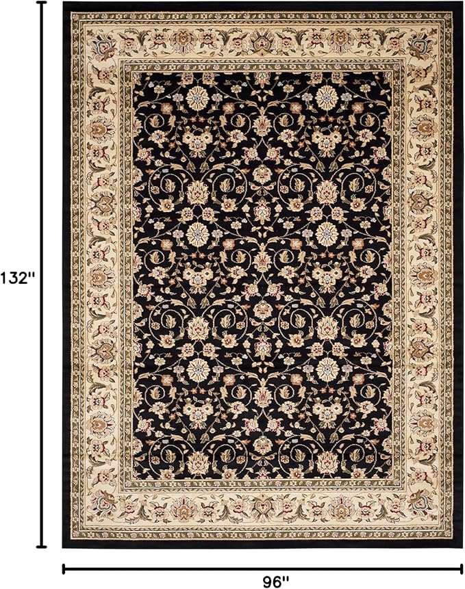 SAFAVIEH Lyndhurst Collection Area Rug - 8' x 11', Black & Ivory, Traditional Oriental Design, Non-Shedding & Easy Care, Ideal for High Traffic Areas in Living Room, Bedroom (LNH316B)