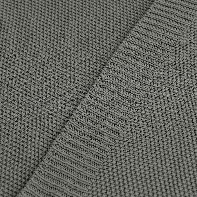 Longhui bedding Medium Grey 100% Cotton Cable Knit Lightweight Throw Blanket for Couch Sofa Bed Home Décor, Bonus Laundering Bag, Gray Color 50“ x 60” Machine Washable