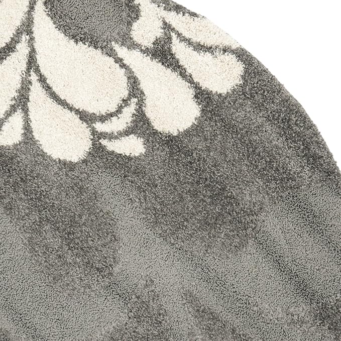SAFAVIEH Florida Shag Collection Area Rug - 4' Round, Grey & Beige, Floral Design, Non-Shedding & Easy Care, 1.2-inch Thick Ideal for High Traffic Areas in Living Room, Bedroom (SG464-8013)