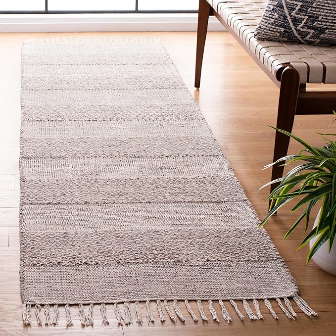 SAFAVIEH Montauk Collection Runner Rug - 2'3" x 6', Ivory & Steel Grey, Handmade Flat Weave Boho Farmhouse Cotton Tassel Fringe, Ideal for High Traffic Areas in Living Room, Bedroom (MTK330M)