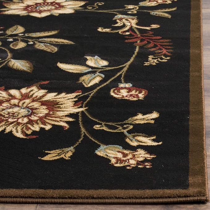 SAFAVIEH Lyndhurst Collection Area Rug - 8'9" x 12', Black & Multi, Traditional Floral Design, Non-Shedding & Easy Care, Ideal for High Traffic Areas in Living Room, Bedroom (LNH552-9091)