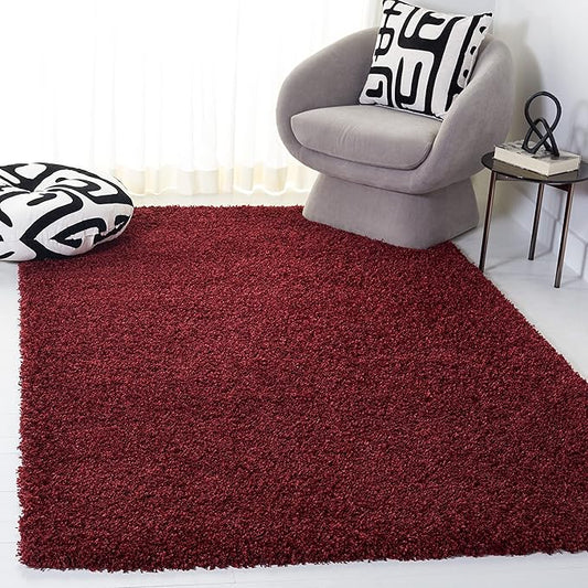 SAFAVIEH Santa Monica Shag Collection 4' x 6' Maroon SGN725 Solid Non-Shedding Living Room Bedroom Dining Room Entryway Plush 2-inch Thick Area Rug