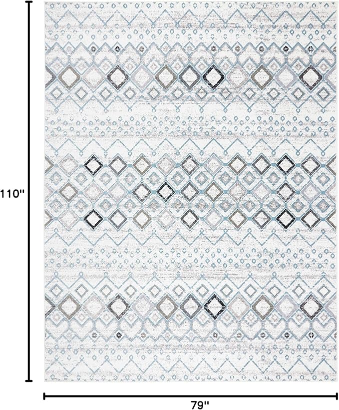 SAFAVIEH Amsterdam Collection Area Rug - 6'7" x 9'2", Ivory & Grey, Moroccan Boho Design, Non-Shedding & Easy Care, Ideal for High Traffic Areas in Living Room, Bedroom (AMS108A)