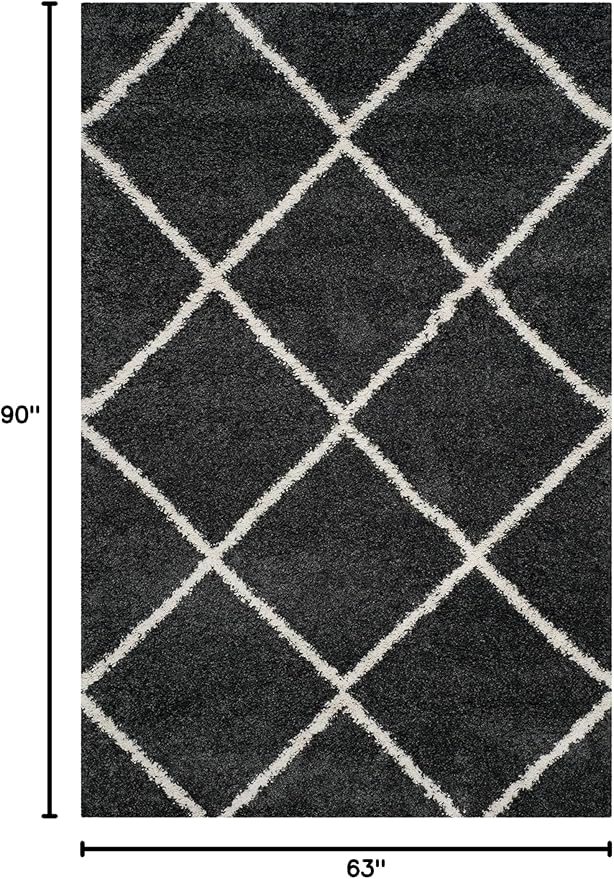 SAFAVIEH Hudson Shag Collection Area Rug - 5'3" x 7'6", Dark Grey & Ivory, Modern Trellis Design, Non-Shedding & Easy Care, 2-inch Thick Ideal for High Traffic Areas in Living Room, Bedroom (SGH281G)