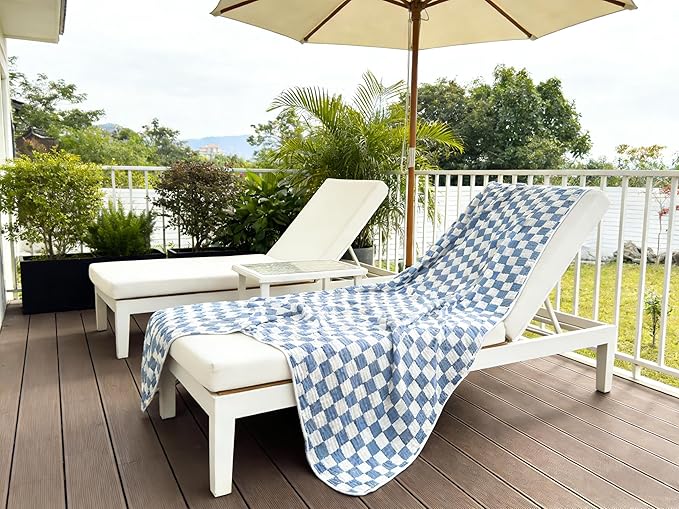 6-Layer Gauze Muslin Blanket 100% Cotton Blue Checkerboard King Size 90"x104" Cooling Throw Blanket Lightweight Soft and Breathable Cozy Blanket Bed Coverlet Both Sides (Blue Checkerboard, King)
