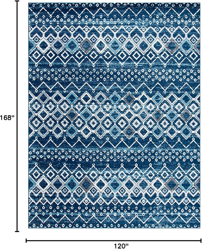 SAFAVIEH Amsterdam Collection Area Rug - 10' x 14', Navy & Beige, Moroccan Boho Design, Non-Shedding & Easy Care, Ideal for High Traffic Areas in Living Room, Bedroom (AMS108N)