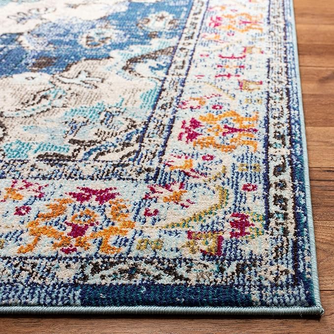 SAFAVIEH Monaco Collection Area Rug - 11' x 15', Navy & Light Blue, Non-Shedding & Easy to Clean, Distressed Medallion Design, Ideal for Living Room, Bedroom, Dining Space (MNC243N)