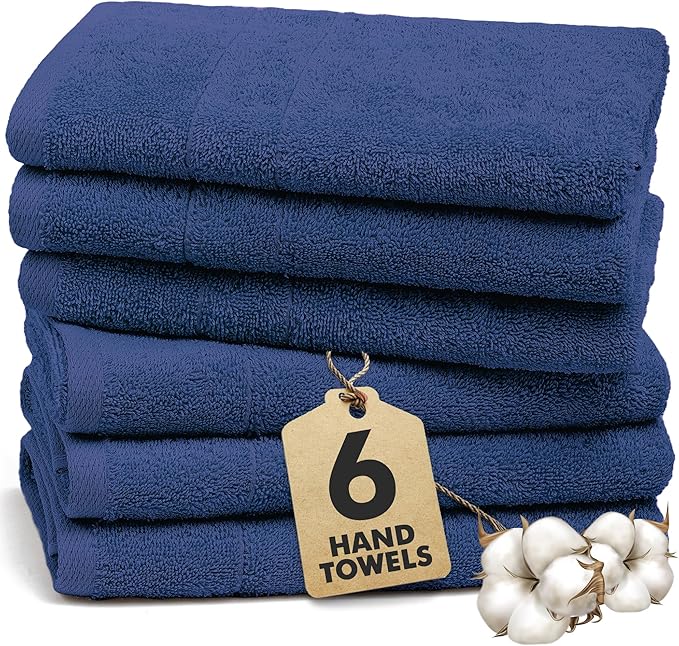 100% Cotton Hand Towels for Bathroom – Soft & Absorbent Towel Set– Pack of 6 Small Towel (34x20in) – Quick Dry Luxury Cotton Hand Towels – Royal Blue