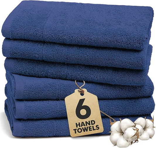 100% Cotton Hand Towels for Bathroom – Soft & Absorbent Towel Set– Pack of 6 Small Towel (34x20in) – Quick Dry Luxury Cotton Hand Towels – Royal Blue