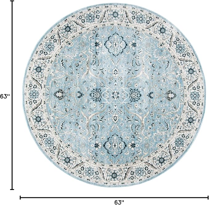 SAFAVIEH Isabella Collection Area Rug - 5'3" Round, Light Blue & Cream, Oriental Design, Non-Shedding & Easy Care, Ideal for High Traffic Areas in Living Room, Bedroom, Dining (ISA912M-5R)