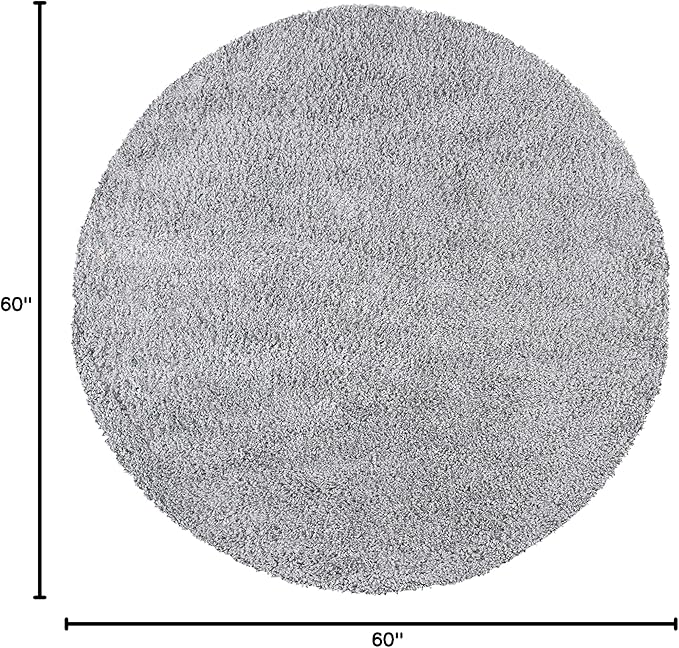 SAFAVIEH August Shag Collection Area Rug - 5' Round, Silver, Solid Design, Non-Shedding & Easy Care, 1.5-inch Thick Ideal for High Traffic Areas in Living Room, Bedroom (AUG200G)