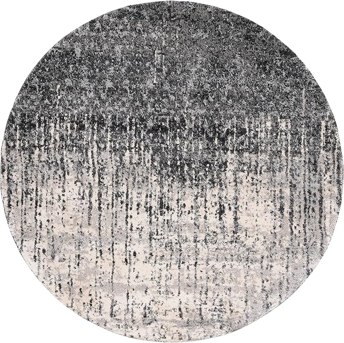 SAFAVIEH Retro Collection Area Rug - 3' Round, Black & Light Grey, Modern Design, Non-Shedding & Easy Care, Ideal for High Traffic Areas in Living Room, Bedroom (RET2770)