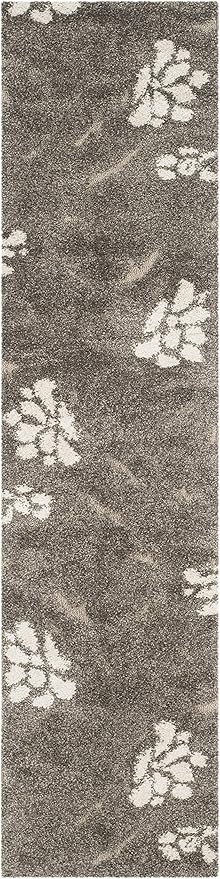 SAFAVIEH Florida Shag Collection Runner Rug - 2'3" x 9', Smoke & Beige, Floral Design, Non-Shedding & Easy Care, 1.2-inch Thick Ideal for High Traffic Areas in Living Room, Bedroom (SG464-7913)