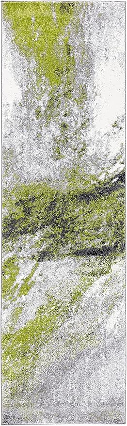SAFAVIEH Galaxy Collection Runner Rug - 2'3" x 8', Grey & Green, Modern Abstract Design, Non-Shedding & Easy Care, Ideal for High Traffic Areas in Living Room, Bedroom (GAL117F)