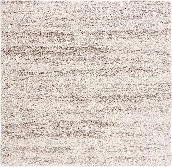 SAFAVIEH Hudson Shag Collection Area Rug - 3' Square, Ivory/Beige, Geometric Design, Plush 1.9 Inch Thick Ideal for High Traffic Areas in Living Room, Bedroom, Dining (SGH206B)