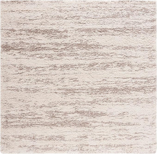 SAFAVIEH Hudson Shag Collection Area Rug - 3' Square, Ivory/Beige, Geometric Design, Plush 1.9 Inch Thick Ideal for High Traffic Areas in Living Room, Bedroom, Dining (SGH206B)