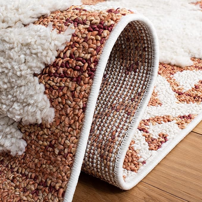 SAFAVIEH Area Rug 8x10 - Moroccan Tassel Shag Collection - Large - Orange & Ivory, Boho Design, Non-Shedding & Easy Cleaning, Plush Pile, Ideal for Living Room, Bedroom, Dining Space (MTS652P)