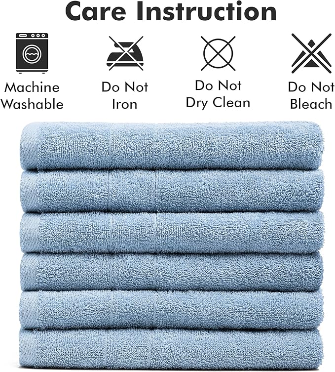 100% Cotton Hand Towels for Bathroom – Soft & Absorbent Towel Set– Pack of 6 Small Towel (34x20in) – Quick Dry Luxury Cotton Hand Towels – Sky Blue