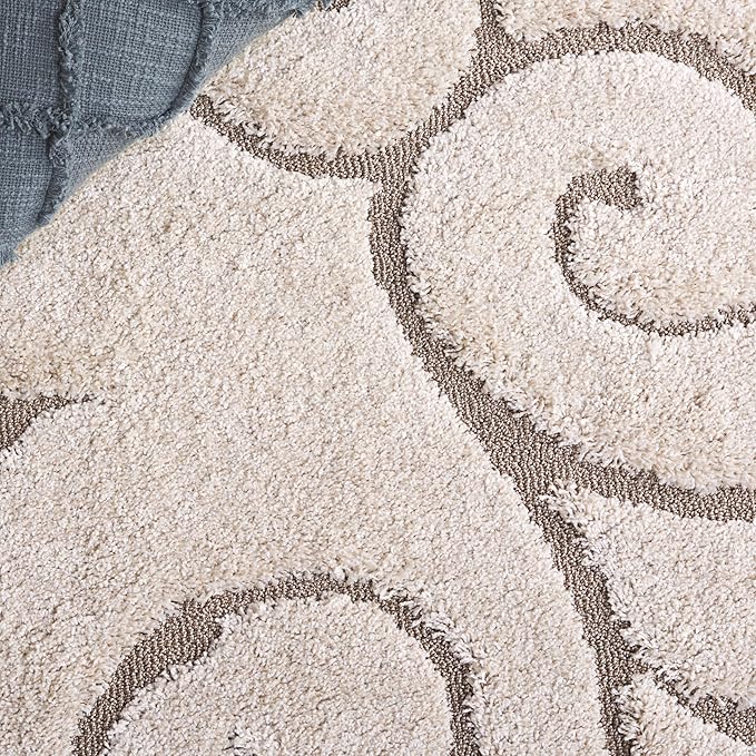 SAFAVIEH Florida Shag Collection Area Rug - 6'7" Square, Cream & Beige, Scroll Design, Non-Shedding & Easy to Clean, High-Low Plush Pile, Ideal for Living Room, Bedroom, Dining Space (SG455-1113)