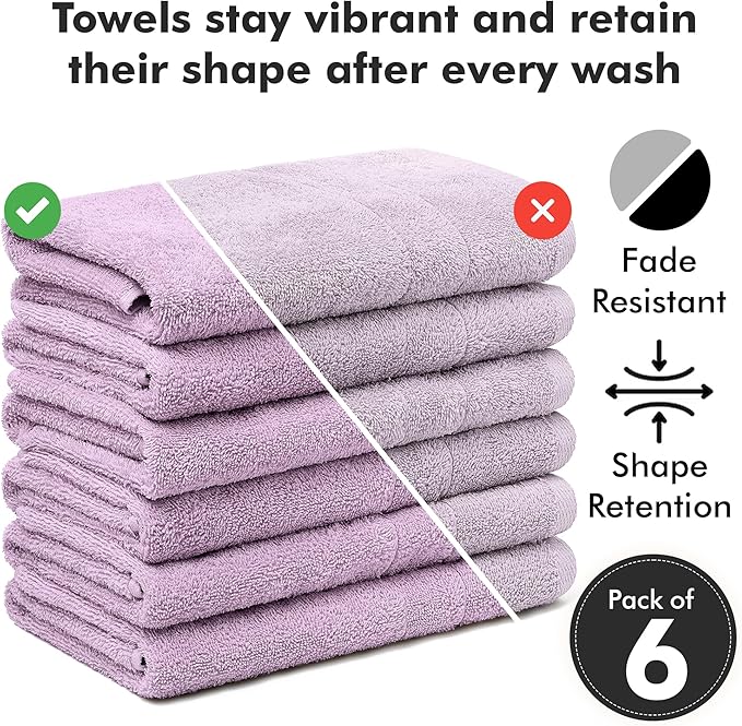 100% Cotton Hand Towels for Bathroom – Soft & Absorbent Towel Set– Pack of 6 Small Towel (34x20in) – Quick Dry Luxury Cotton Hand Towels – Lilac