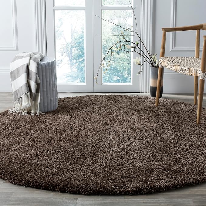 SAFAVIEH Santa Monica Shag Collection Accent Rug - 3' Round, Mushroom, Non-Shedding & Easy Care, 2-inch Thick, Ideal for The Living Room, Dining Room, Bedroom (SGN725-8181-3R)
