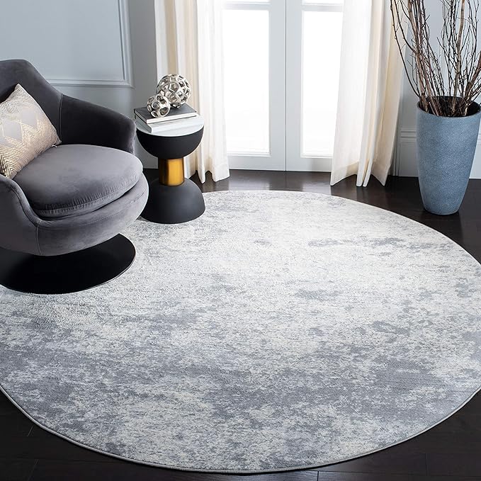 SAFAVIEH Brentwood Collection Area Rug - 10' Round, Grey & Ivory, Modern Abstract Design, Non-Shedding & Easy Care, Ideal for High Traffic Areas in Living Room, Bedroom (BNT822H)