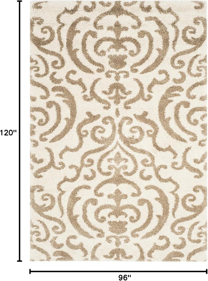SAFAVIEH Area Rug 8x10 - Florida Shag Collection - Large - Cream & Beige, Damask Pattern, Non-Shedding & Easy Cleaning, Plush Thick Pile, Ideal for Living Room, Bedroom, Dining Space (SG462-1113)